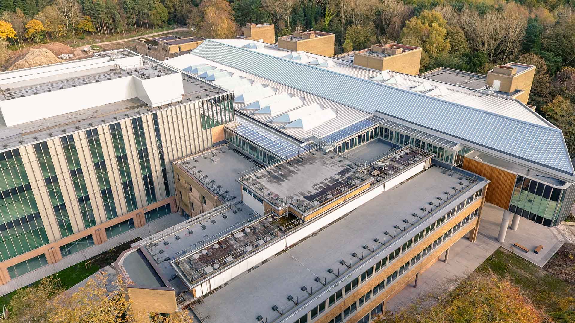 Alderley Park technology centre with standing seam metal roof system