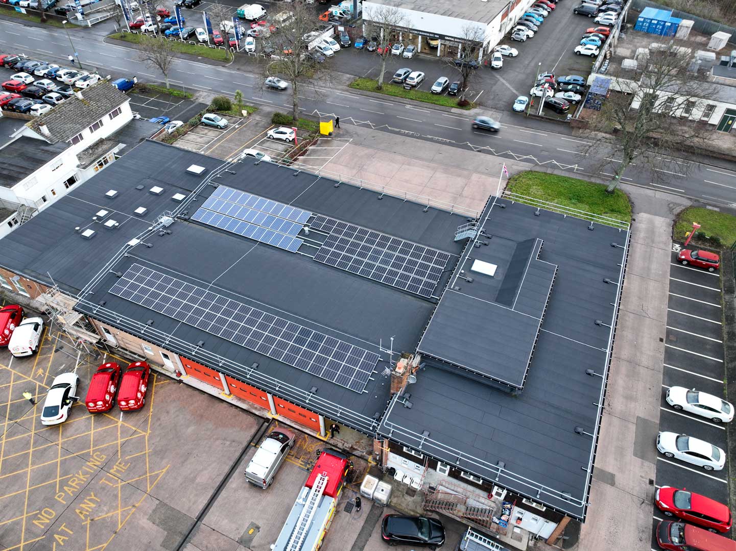 Garland UK solar PV and bituminous membrane roof refurbishment.