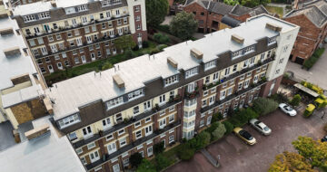 Aerial view of the Dura-Coat restoration project at Riverside Mansions