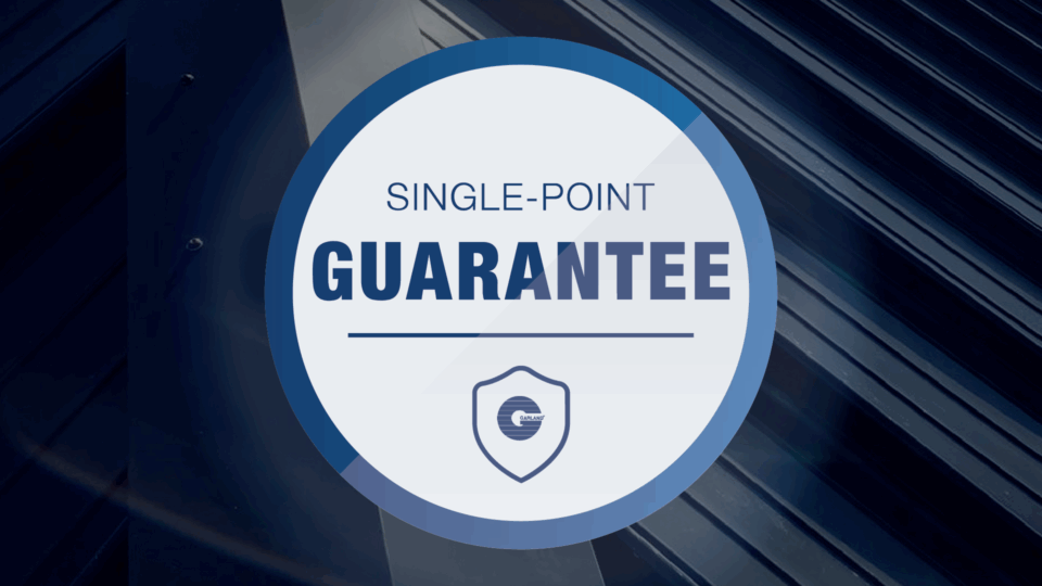 Single-point guarantee badge with shield icon on blue background
