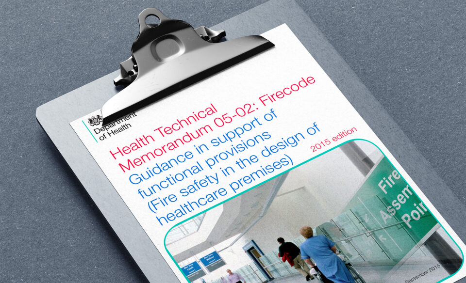 Department of Health HTM 05-02 Firecode memorandum on clipboard