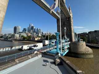 Detailed view of Garland UK refurbished ticket office roof at Tower Bridge with sympathetic heritage design and Dura-Coat finish.