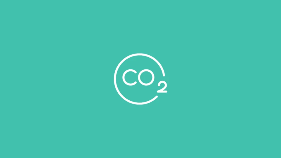 CO2 circular icon symbol on turquoise sustainability background