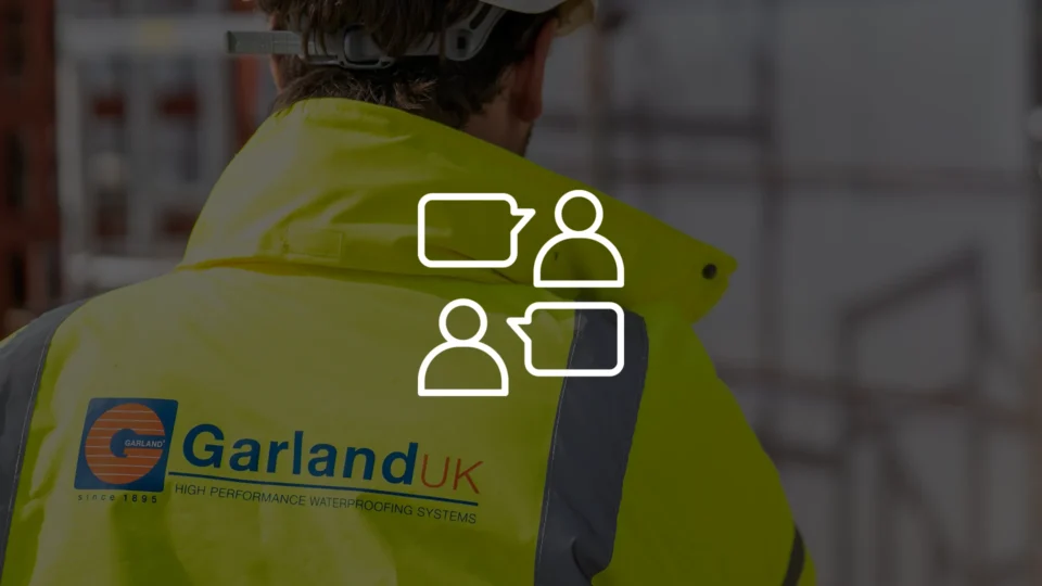Garland UK worker in high-visibility jacket with communication icons overlay