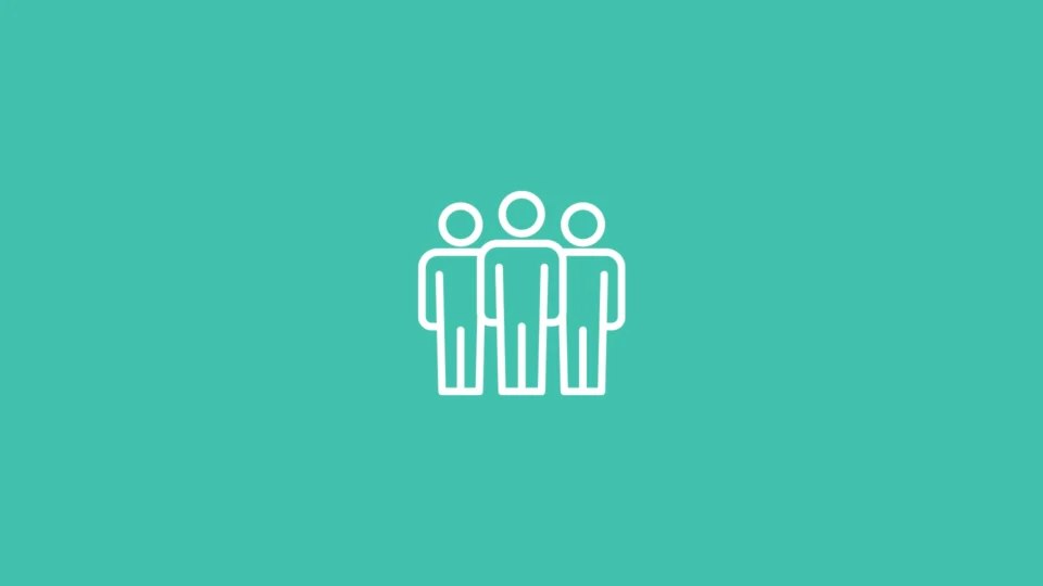 Three people standing together icon representing community and teamwork