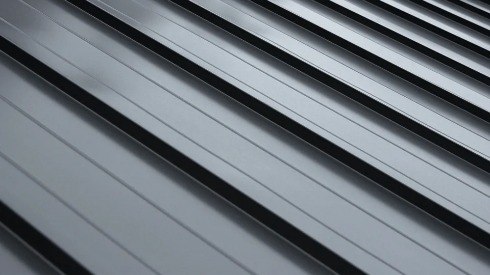 Diagonal metal ridges with shadows creating modern textured surface pattern